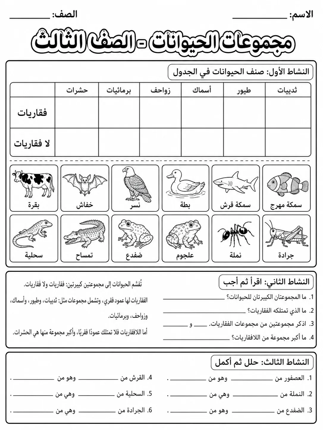 مجموعات الحيوانات - الصف الثالث صفحة 10 من مورد علوم عربي