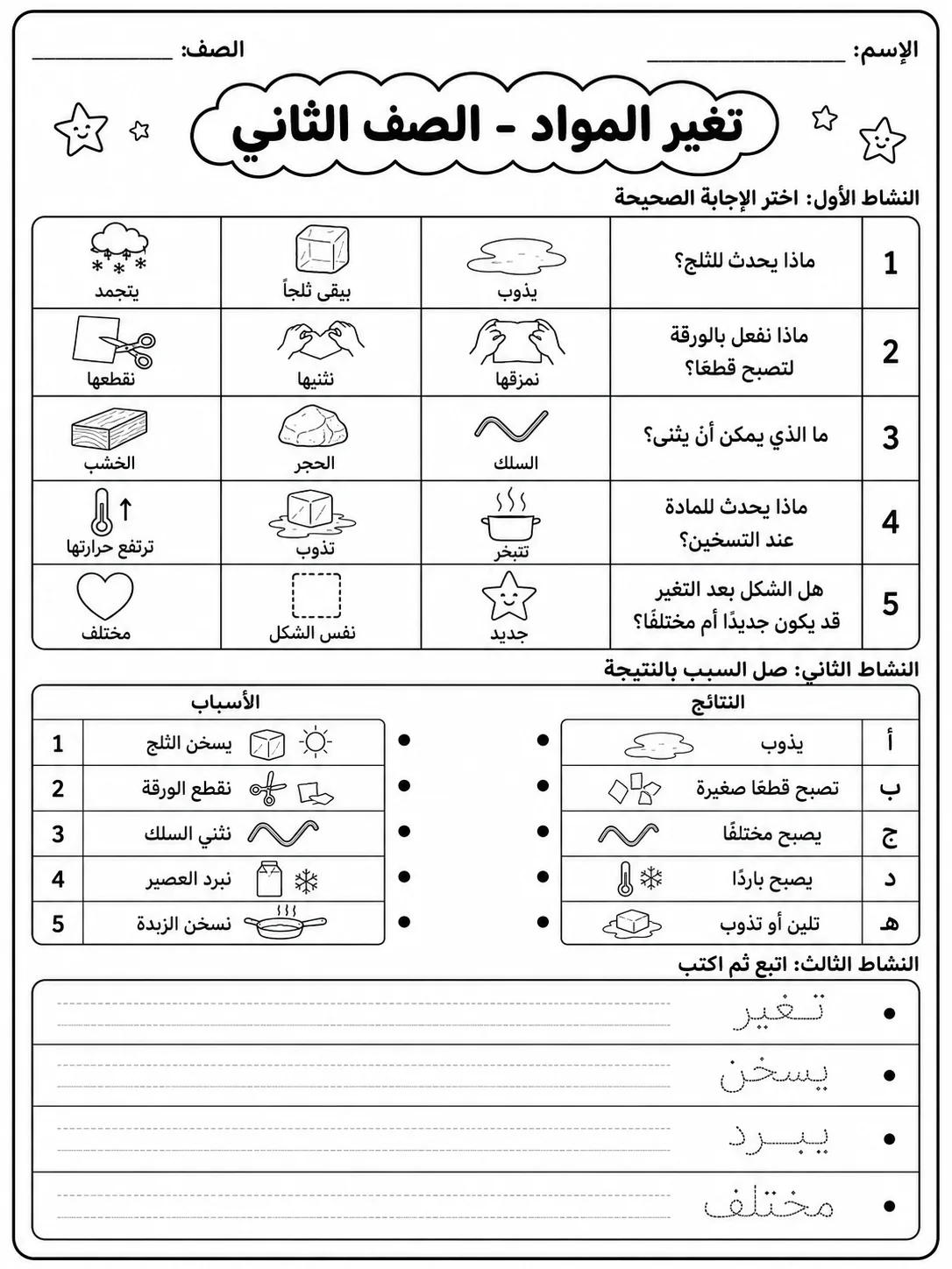 تغير المواد - الصف الثاني صفحة 9 من مورد علوم عربي