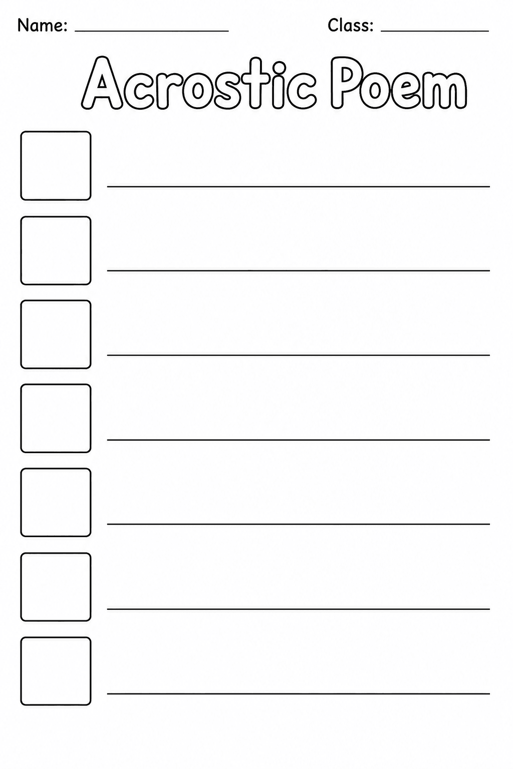 Acrostic Poem Template (printable)