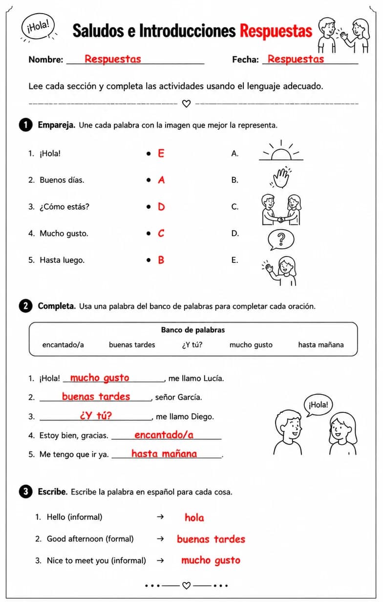 Answer key for Elegir lenguaje formal o informal para situaciones de comunicación familiares. — free printable Spanish worksheet