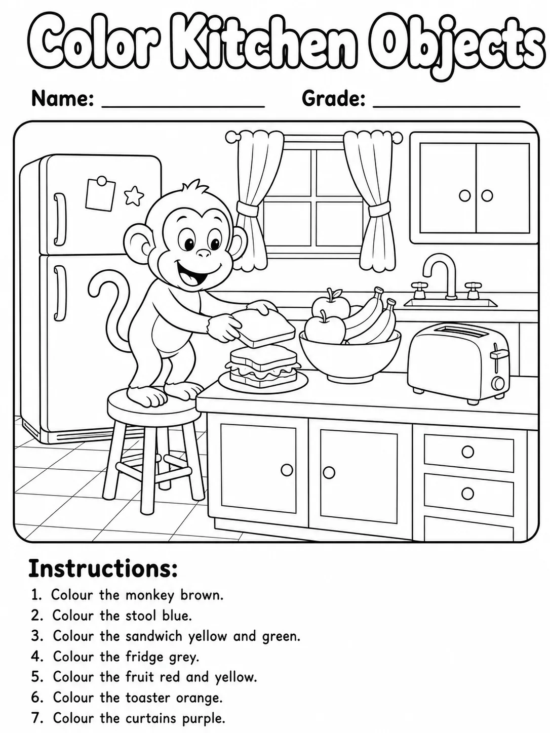 Kitchen Objects Coloring Page preview from the places and objects coloring pages pack