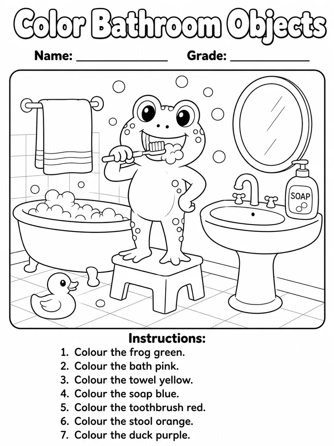 Bathroom Objects Coloring Page preview from the places and objects coloring pages pack