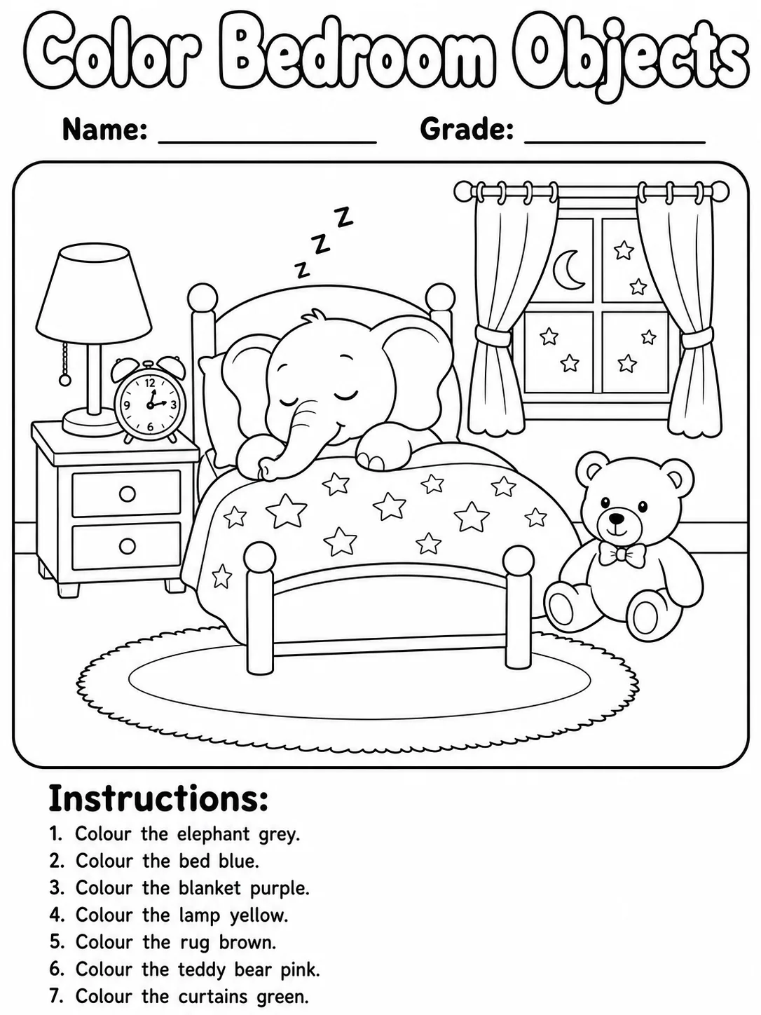 Bedroom Objects Coloring Page preview from the places and objects coloring pages pack