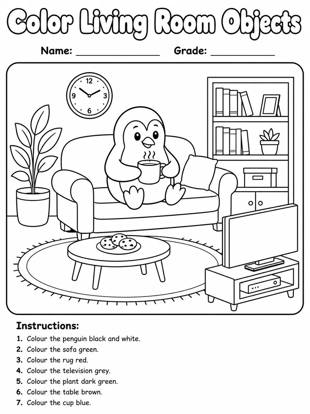 Living Room Objects Coloring Page preview from the places and objects coloring pages pack