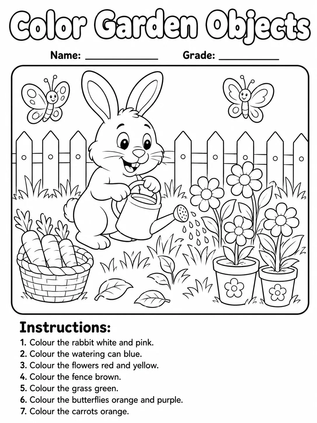 Garden Objects Coloring Page preview from the places and objects coloring pages pack