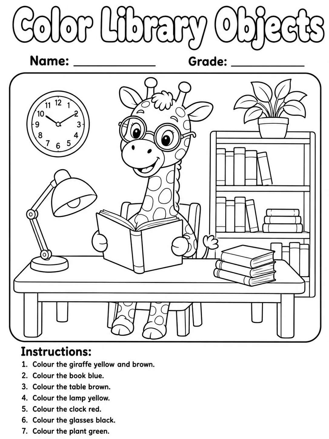 Library Objects Coloring Page preview from the places and objects coloring pages pack