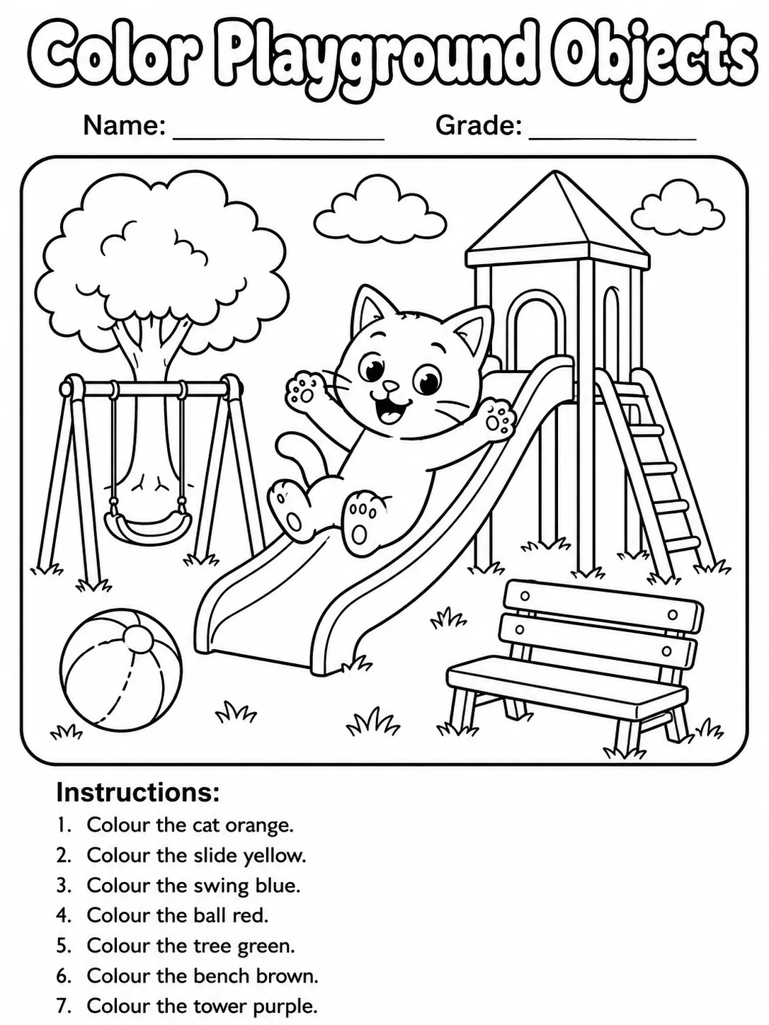 Playground Objects Coloring Page preview from the places and objects coloring pages pack