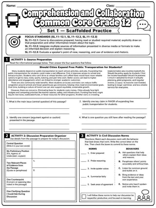 Comprehension and Collaboration Common Core Grade 12