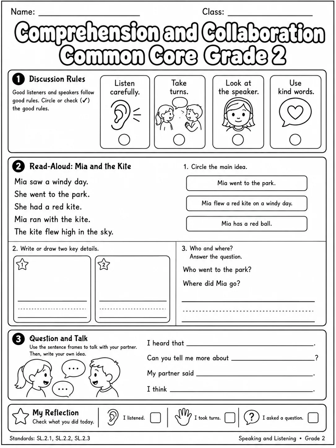 Comprehension and Collaboration Common Core Grade 2