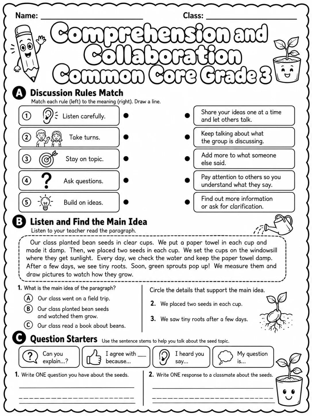 Comprehension and Collaboration Common Core Grade 3