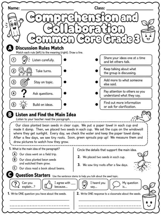 Comprehension and Collaboration Common Core Grade 3