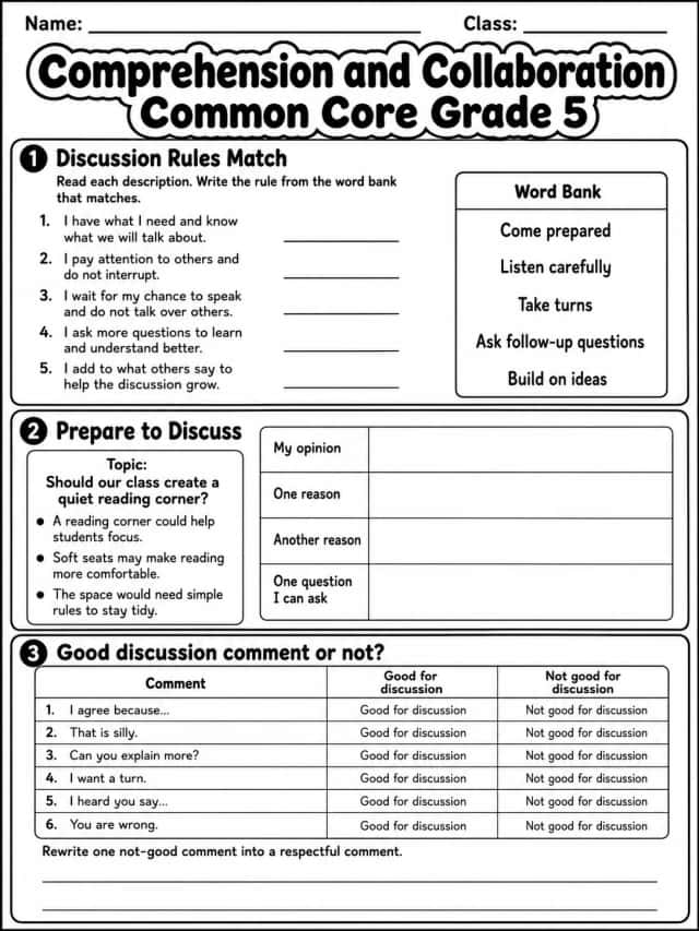 Comprehension and Collaboration Common Core Grade 5