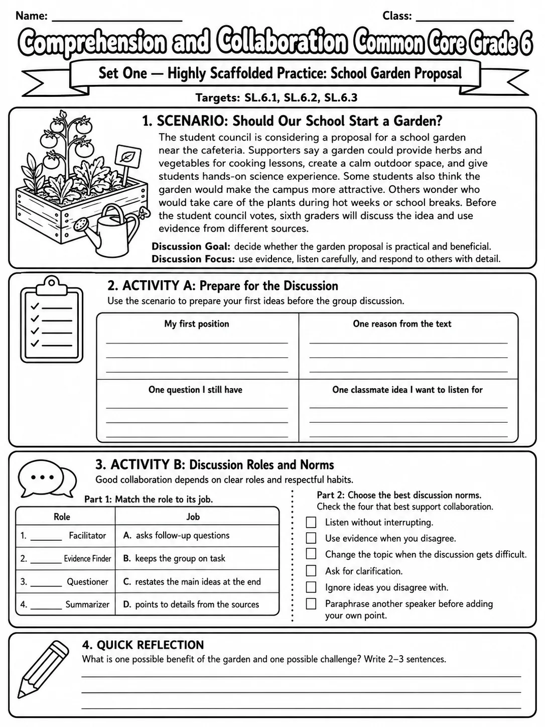 Comprehension and Collaboration Common Core Grade 6
