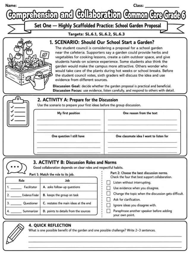 Comprehension and Collaboration Common Core Grade 6