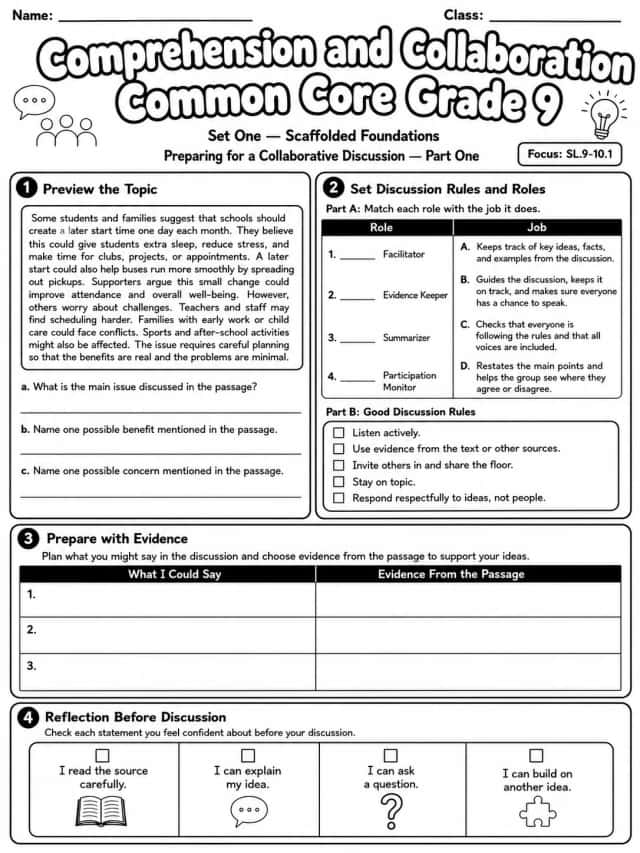 Comprehension and Collaboration Common Core Grade 9
