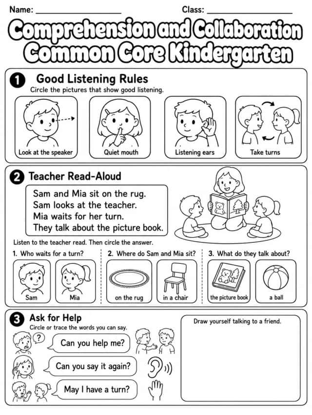 Comprehension and Collaboration Common Core Kindergarten