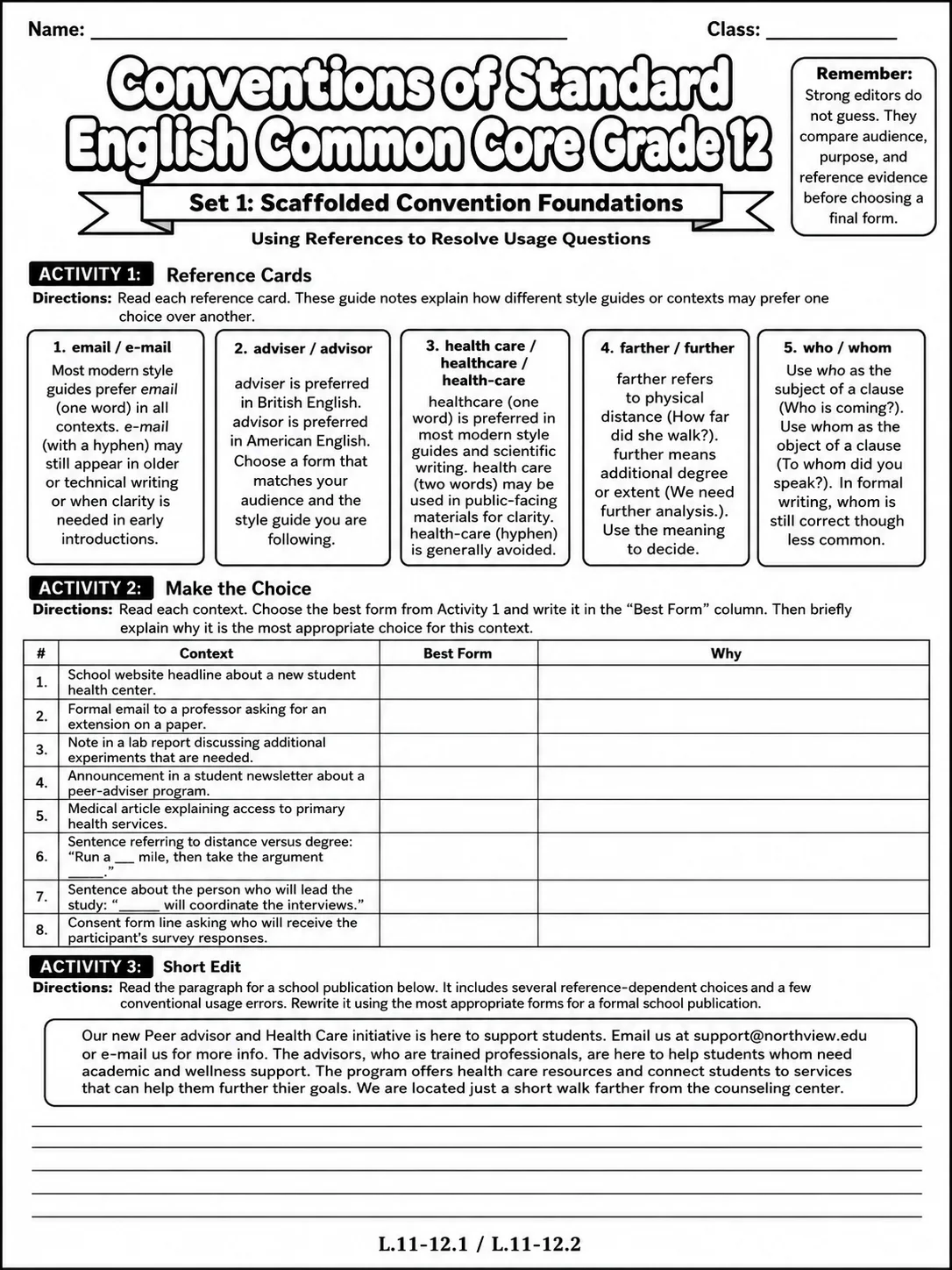 Conventions of Standard English Common Core Grade 1 page 3 printable Common Core ELA worksheet preview