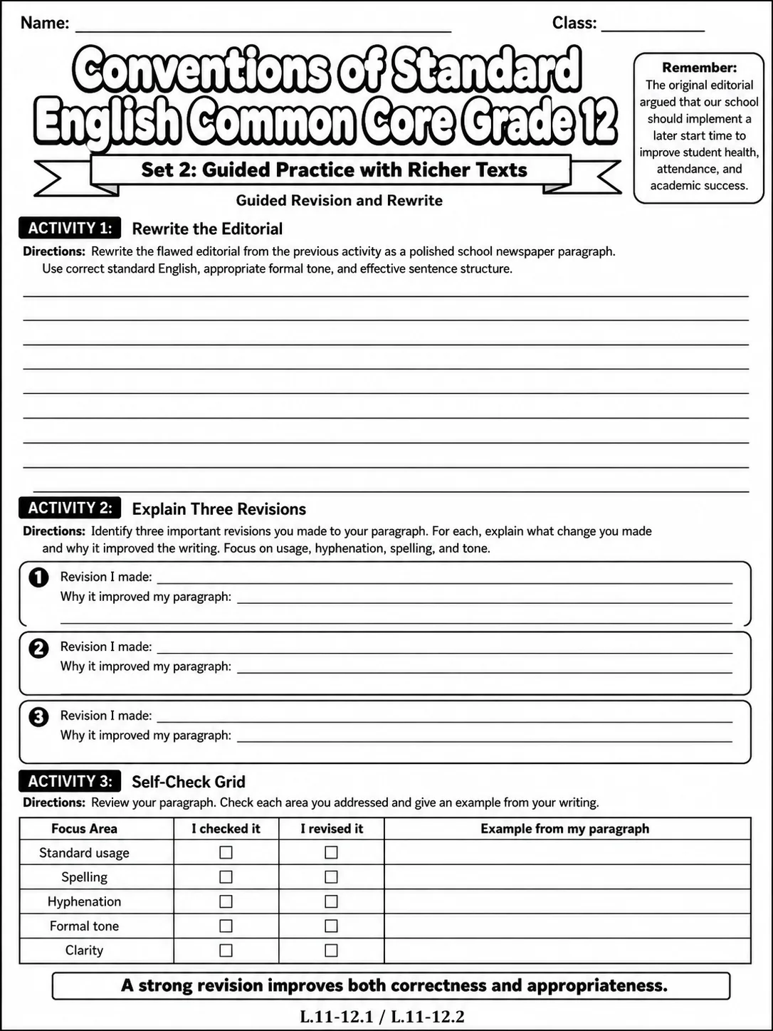 Conventions of Standard English Common Core Grade 1 page 5 printable Common Core ELA worksheet preview