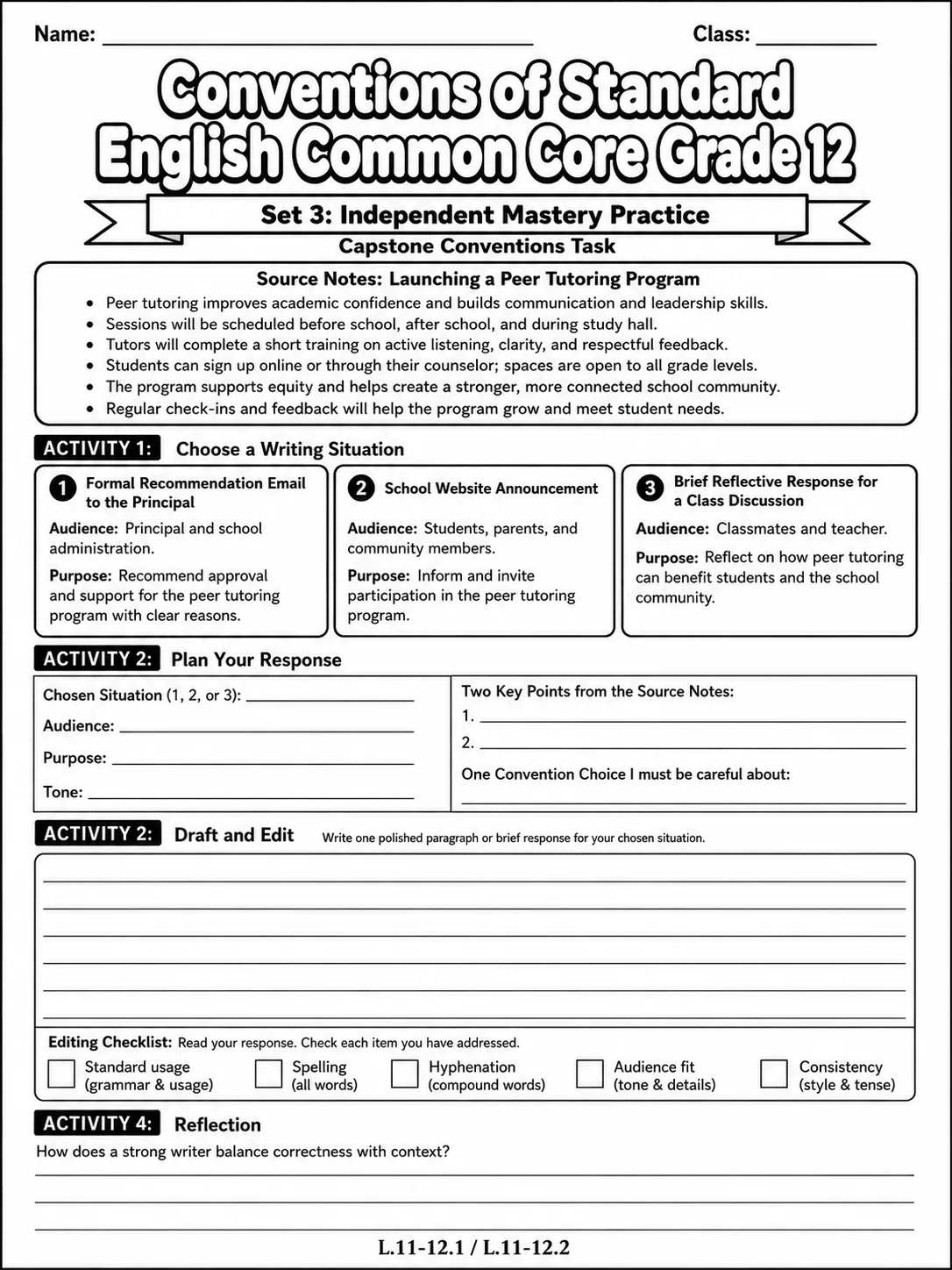 Conventions of Standard English Common Core Grade 1 page 10 printable Common Core ELA worksheet preview