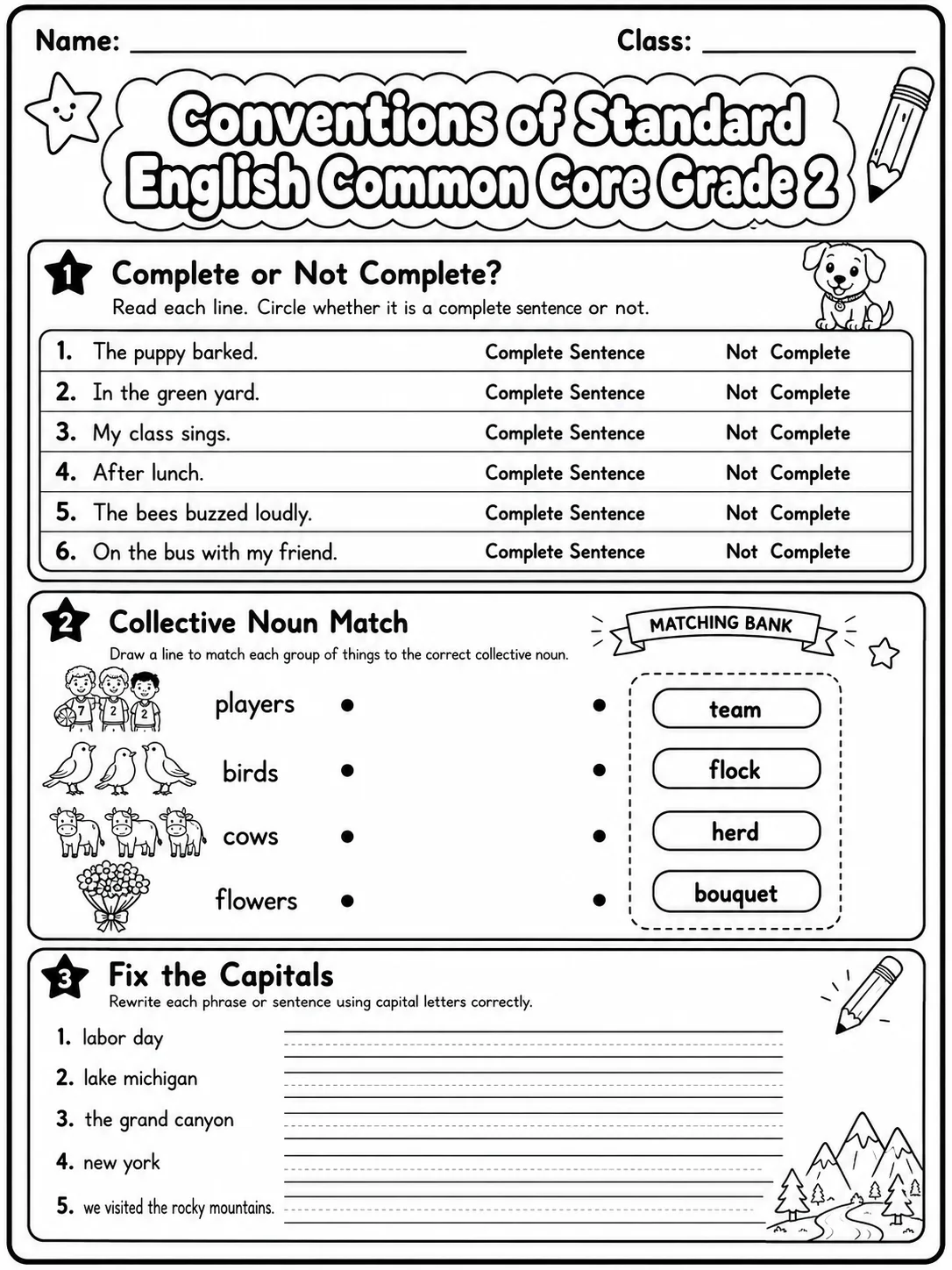 Conventions of Standard English Common Core Grade 2 printable Common Core ELA Grade 2 worksheet preview from KiwiBee