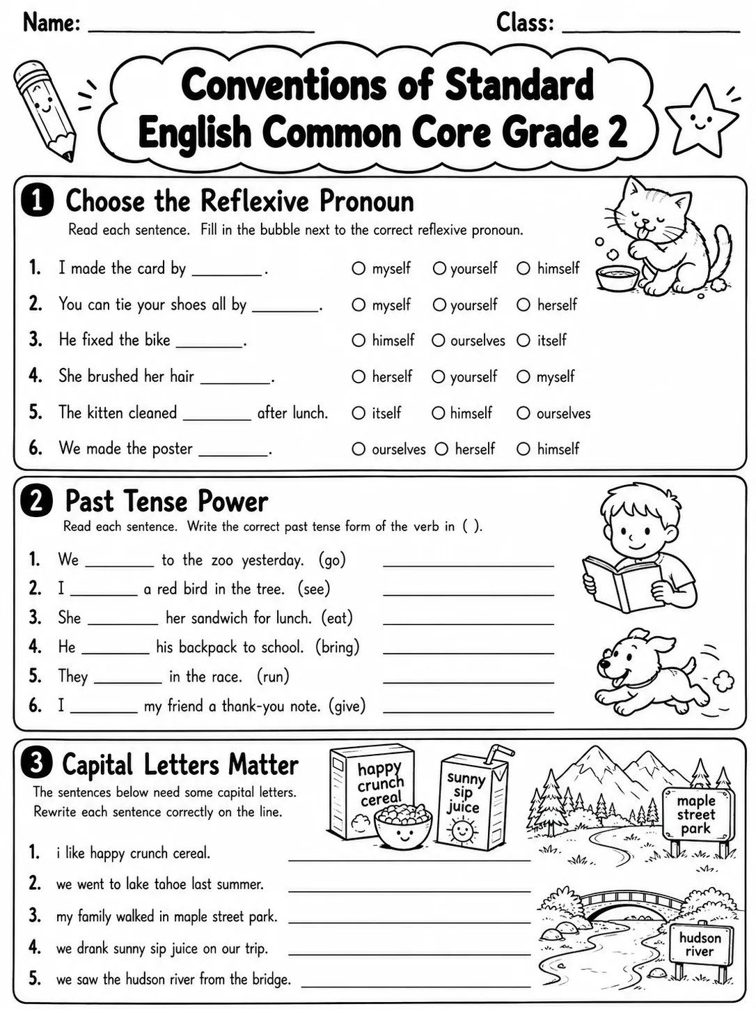 Conventions of Standard English Common Core Grade 2 page 3 printable Common Core ELA worksheet preview