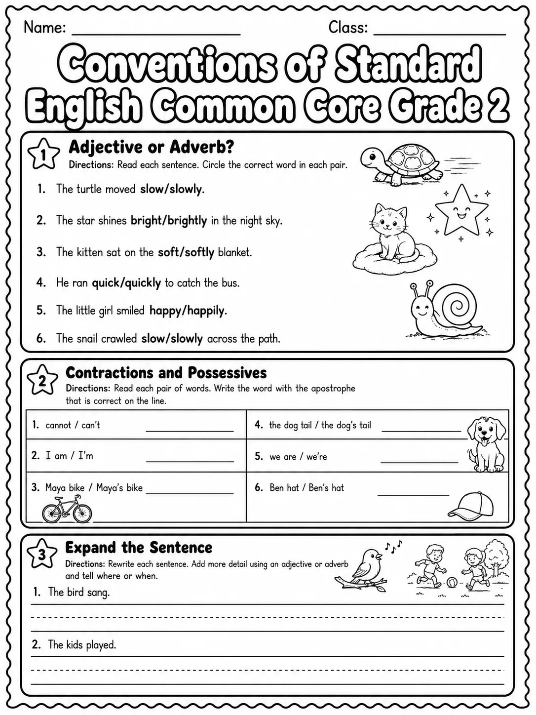 Conventions of Standard English Common Core Grade 2 page 4 printable Common Core ELA worksheet preview