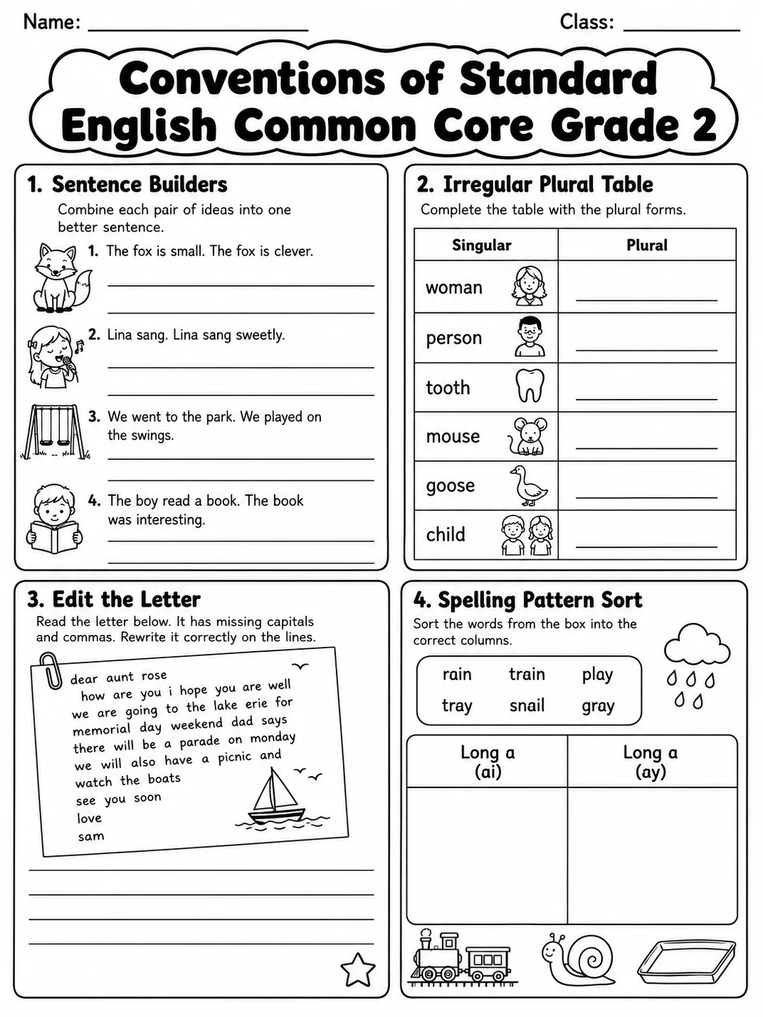 Conventions of Standard English Common Core Grade 2 page 5 printable Common Core ELA worksheet preview