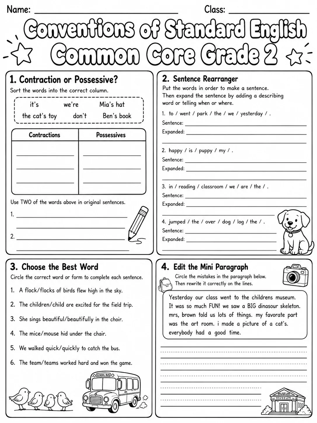 Conventions of Standard English Common Core Grade 2 page 8 printable Common Core ELA worksheet preview