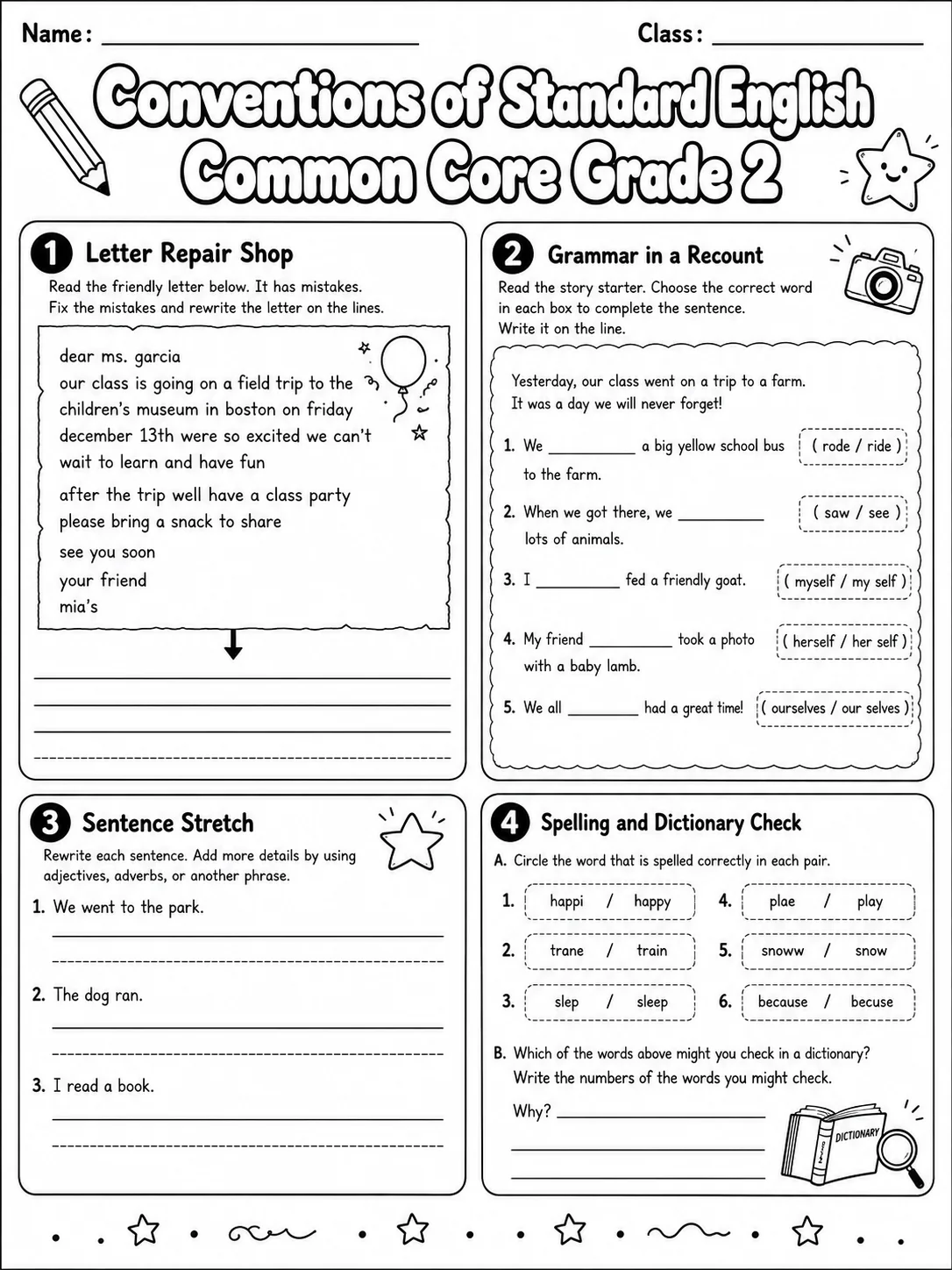 Conventions of Standard English Common Core Grade 2 page 9 printable Common Core ELA worksheet preview