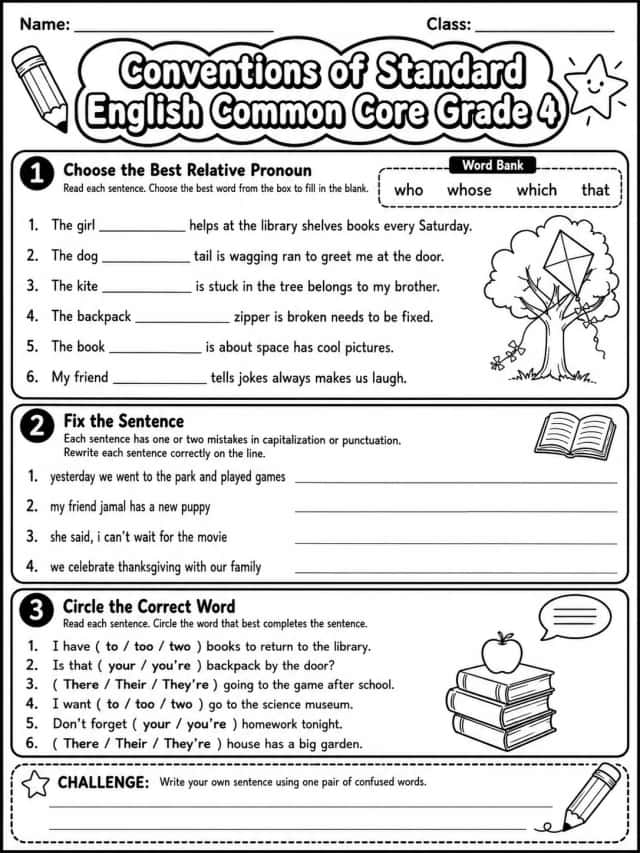 Conventions of Standard English Common Core Grade 4