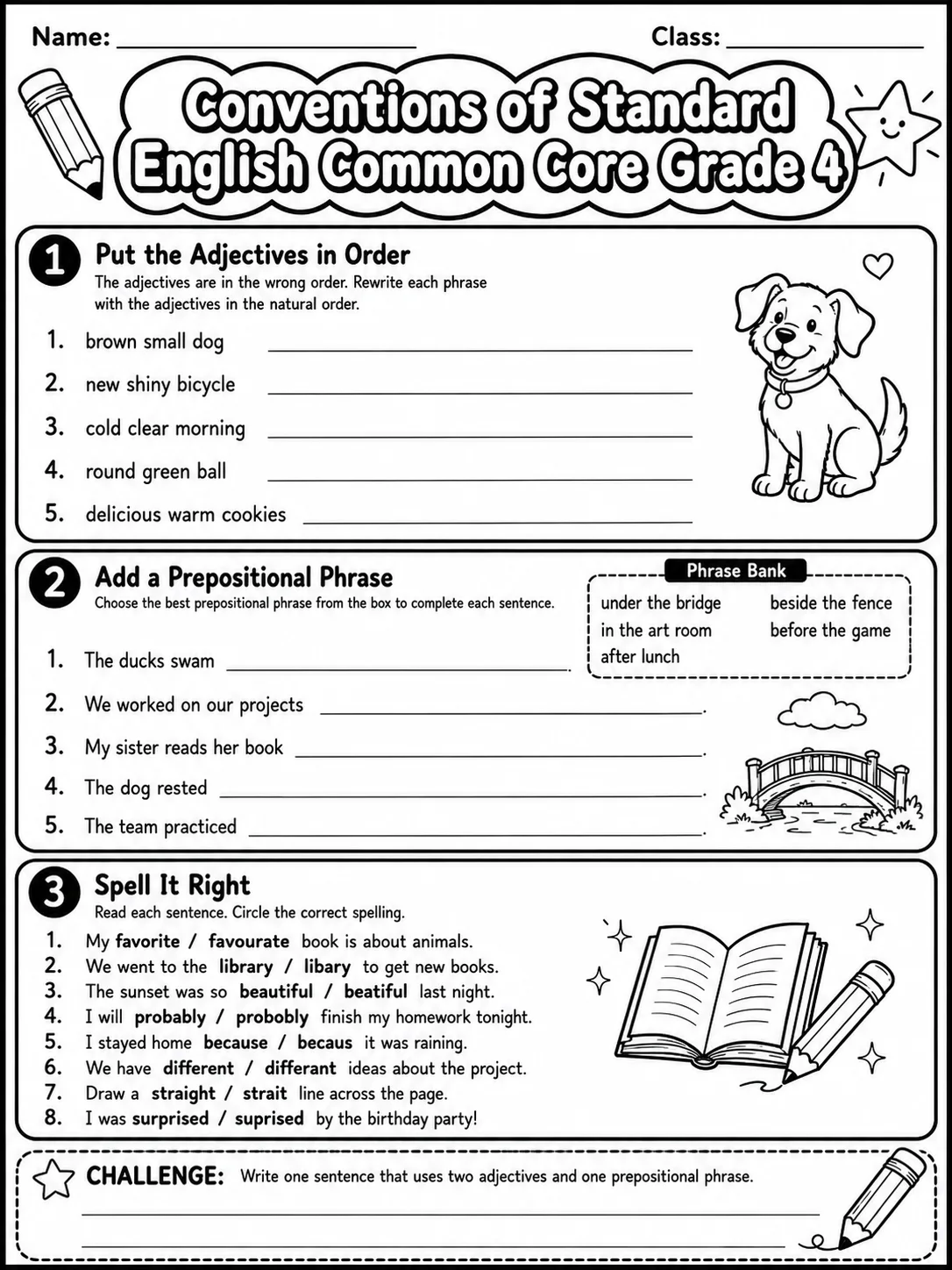 Conventions of Standard English Common Core Grade 4 page 3 printable Common Core ELA worksheet preview
