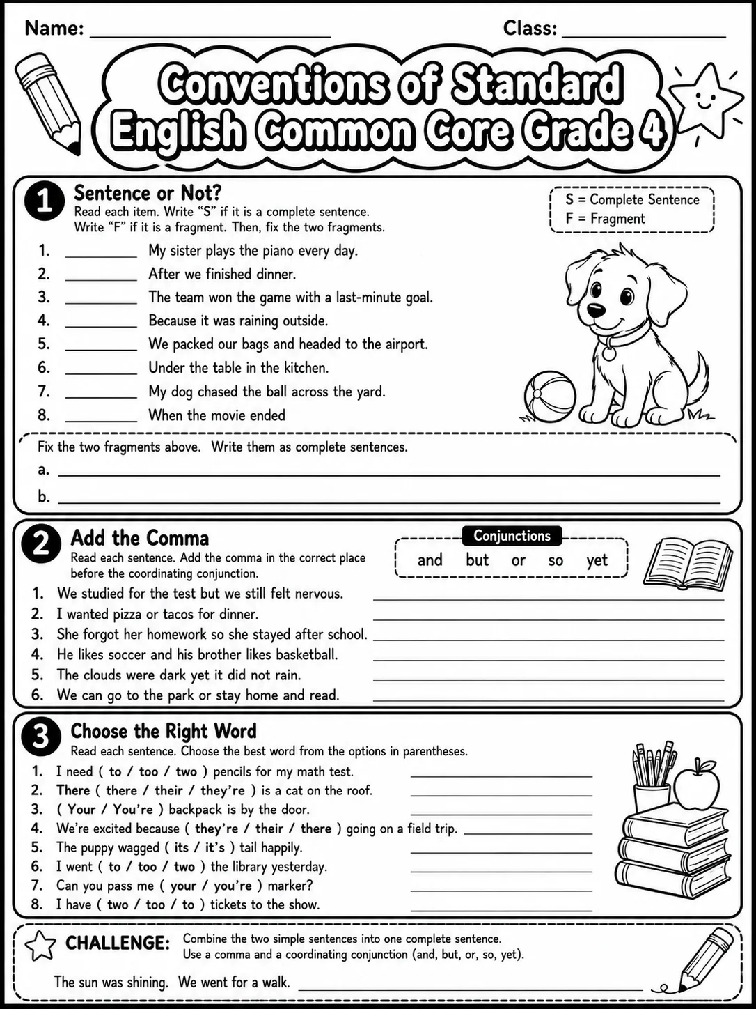 Conventions of Standard English Common Core Grade 4 page 4 printable Common Core ELA worksheet preview