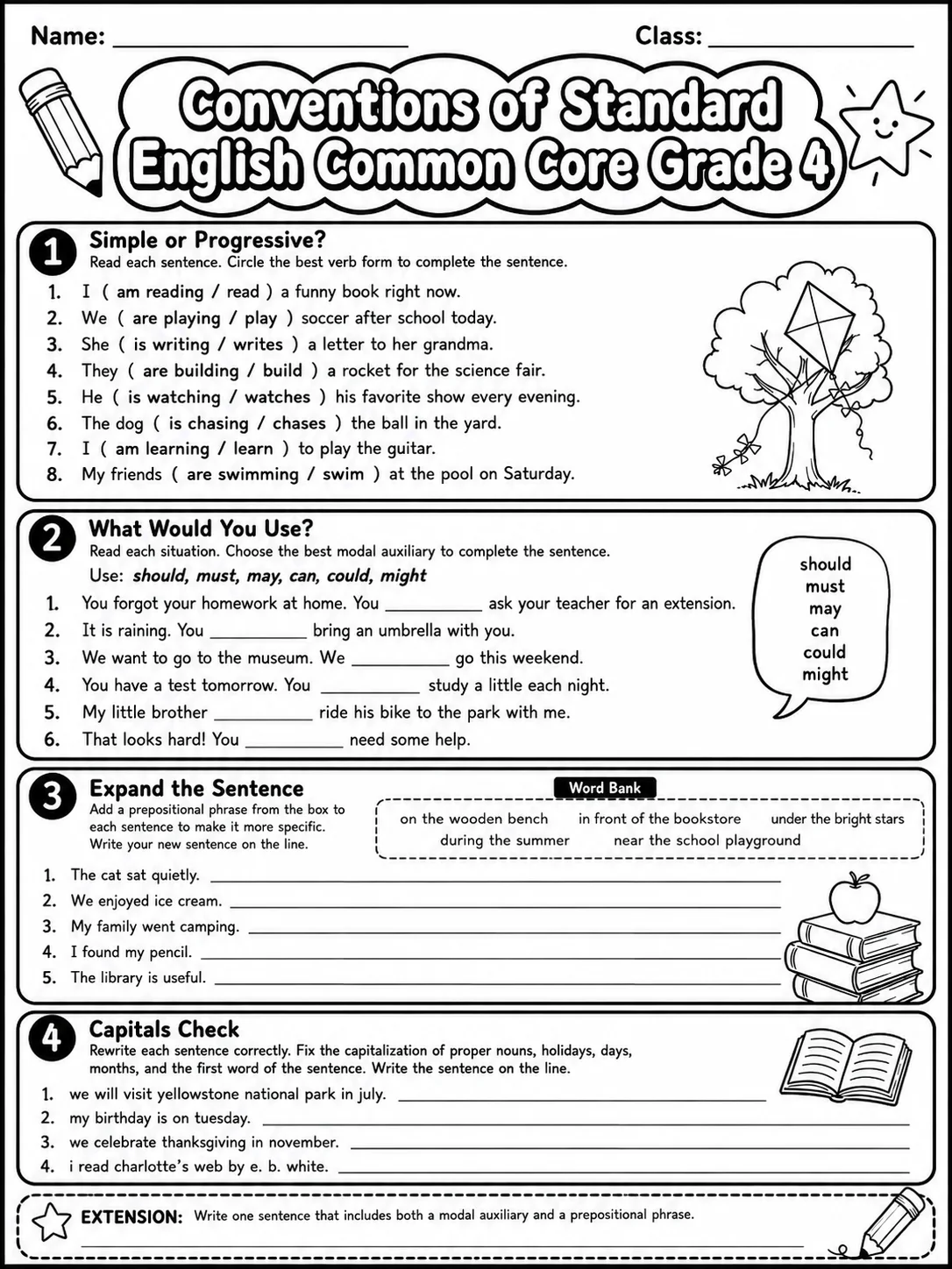 Conventions of Standard English Common Core Grade 4 page 6 printable Common Core ELA worksheet preview