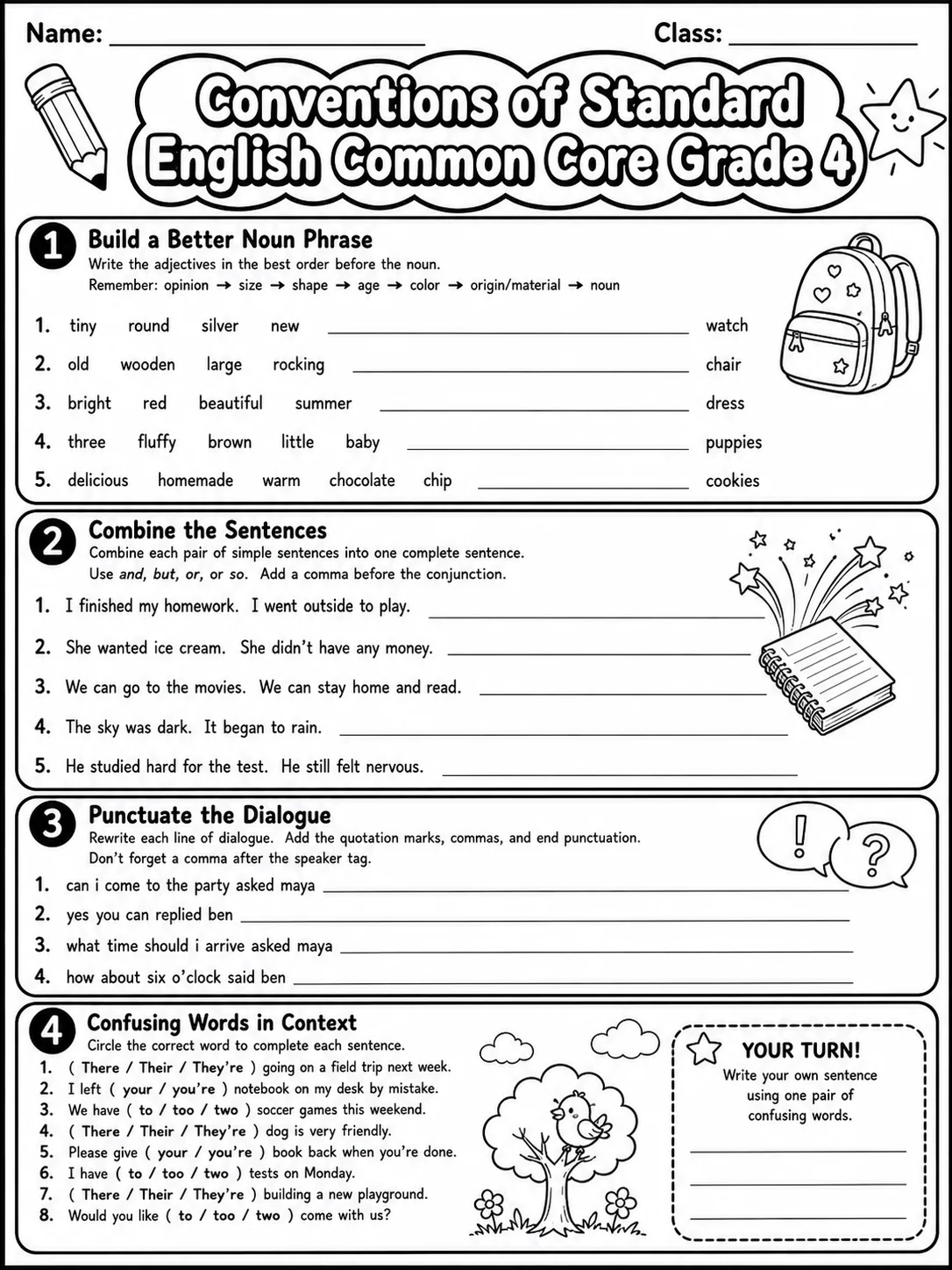 Conventions of Standard English Common Core Grade 4 page 7 printable Common Core ELA worksheet preview