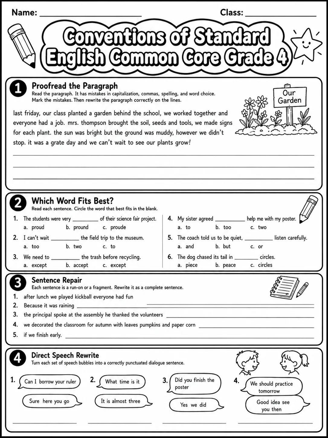 Conventions of Standard English Common Core Grade 4 page 8 printable Common Core ELA worksheet preview