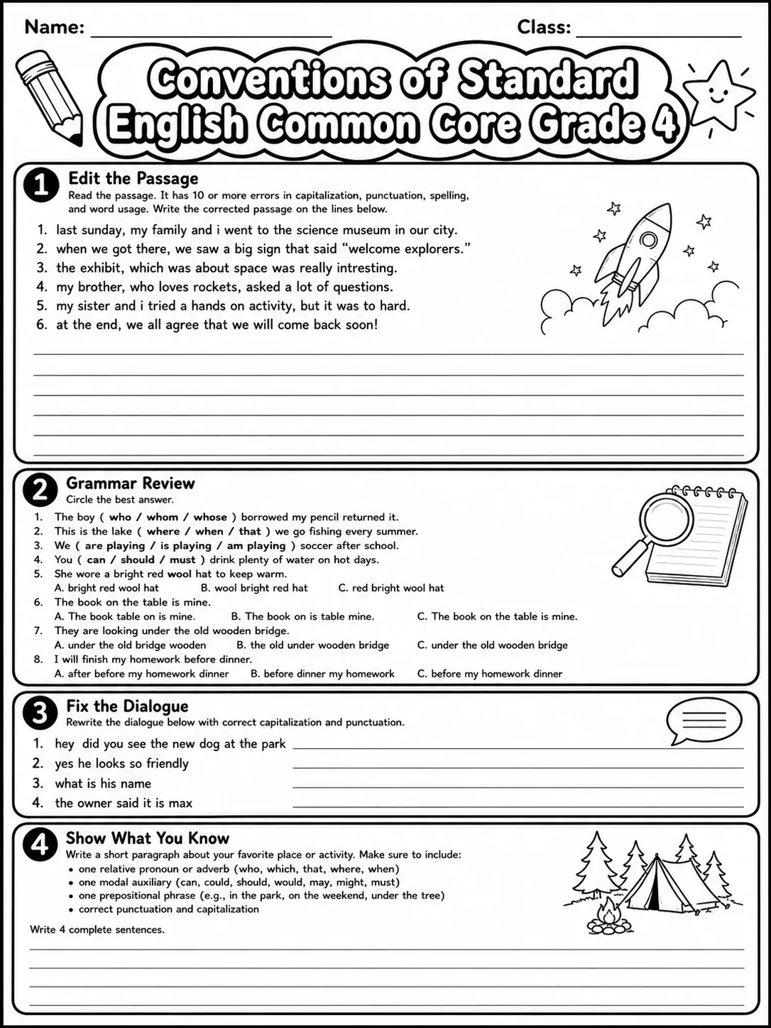 Conventions of Standard English Common Core Grade 4 page 10 printable Common Core ELA worksheet preview
