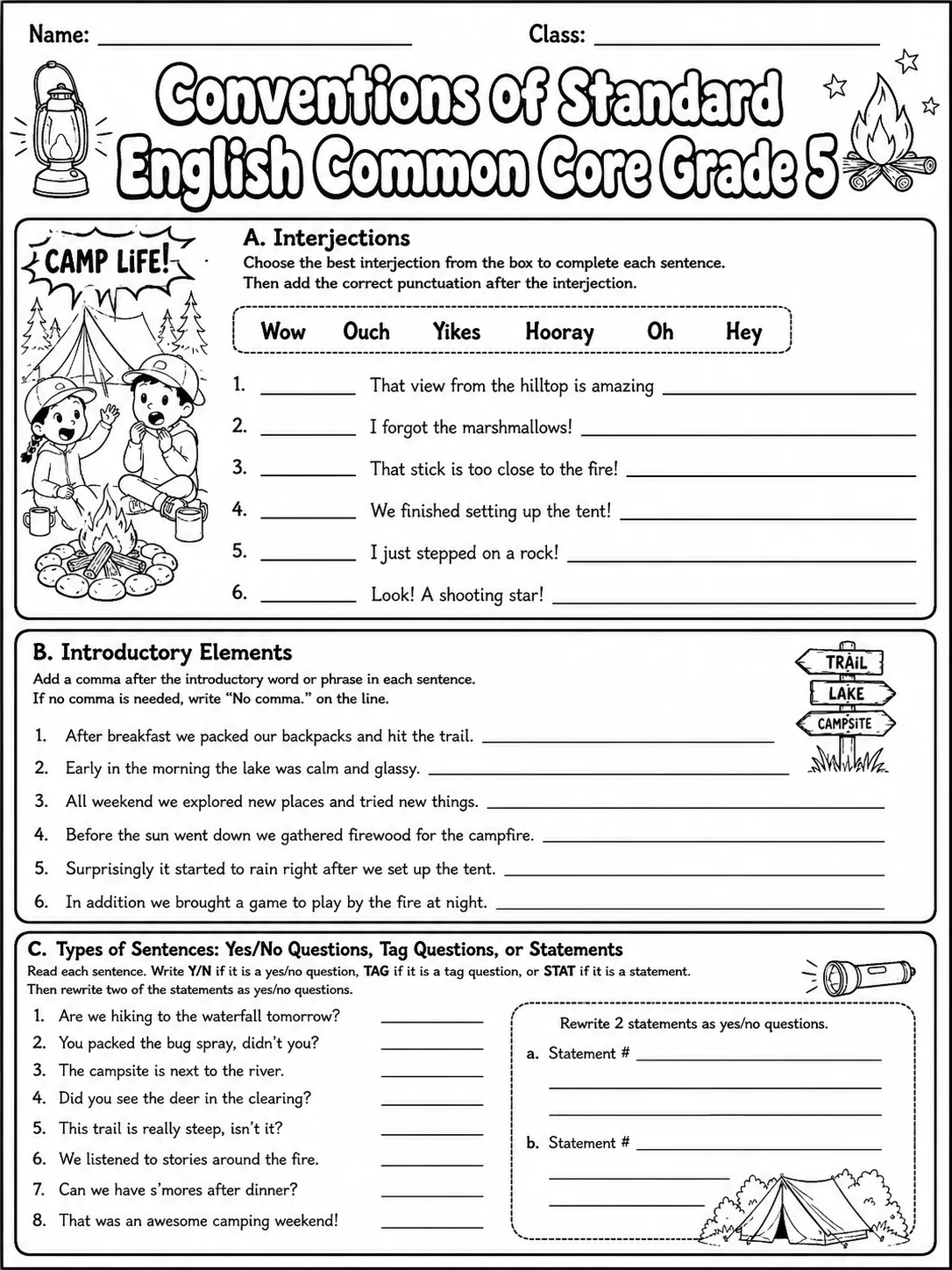 Conventions of Standard English Common Core Grade 5 page 3 printable Common Core ELA worksheet preview