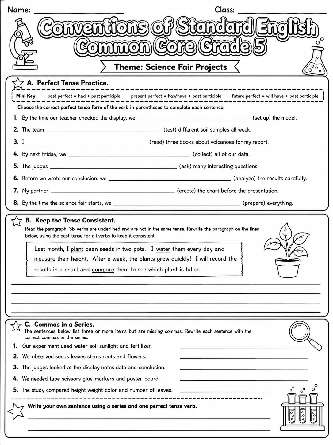 Conventions of Standard English Common Core Grade 5 page 4 printable Common Core ELA worksheet preview