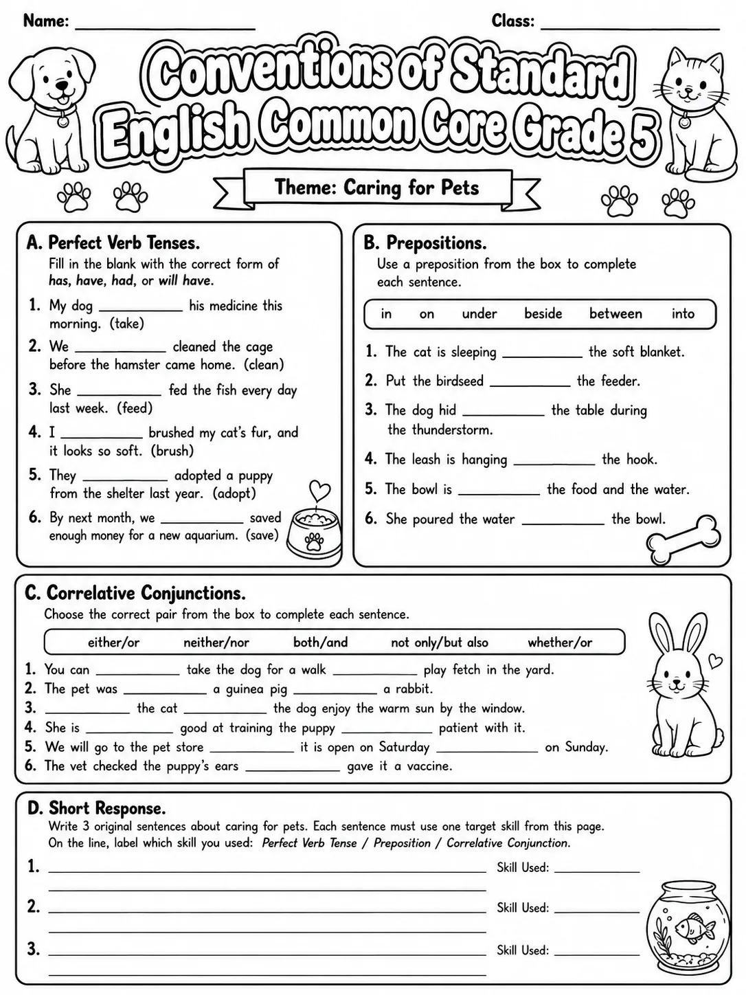 Conventions of Standard English Common Core Grade 5 page 5 printable Common Core ELA worksheet preview