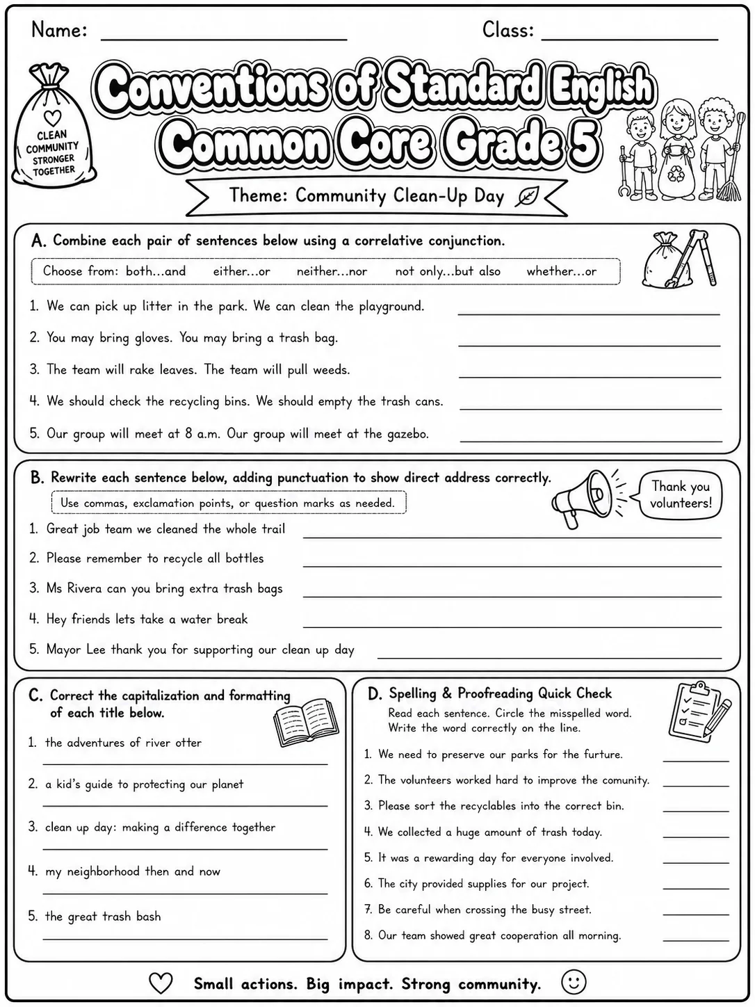 Conventions of Standard English Common Core Grade 5 page 6 printable Common Core ELA worksheet preview