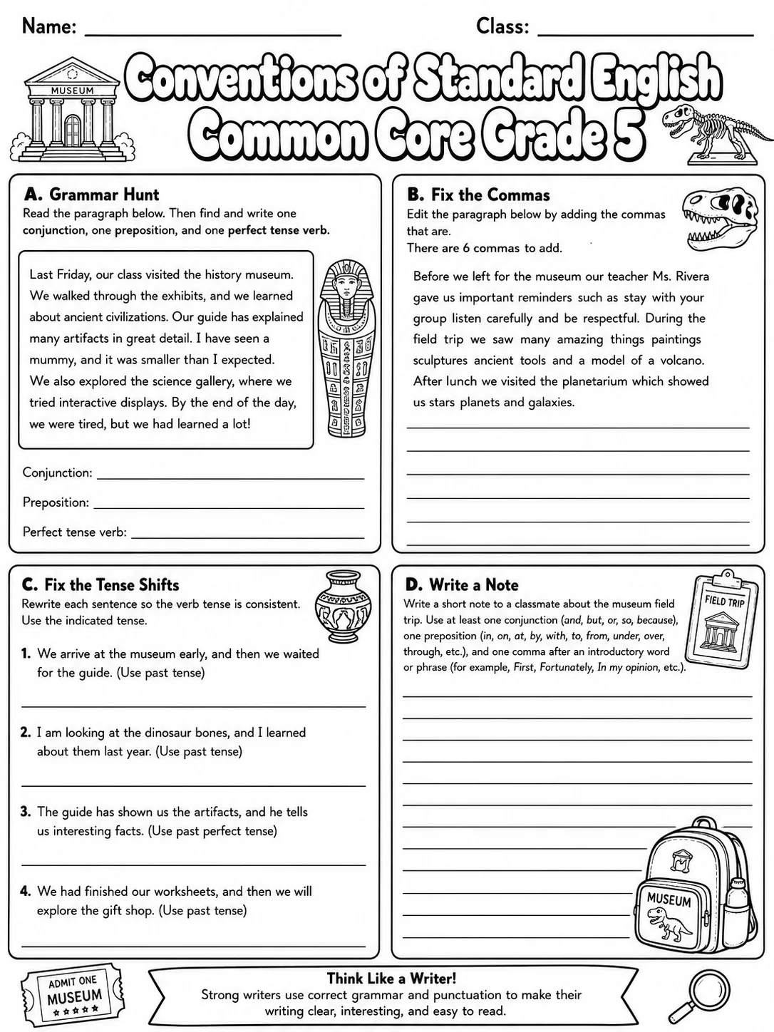 Conventions of Standard English Common Core Grade 5 page 7 printable Common Core ELA worksheet preview