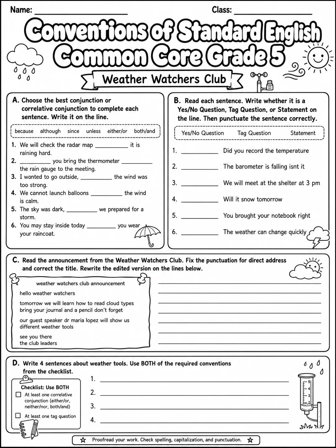Conventions of Standard English Common Core Grade 5 page 8 printable Common Core ELA worksheet preview