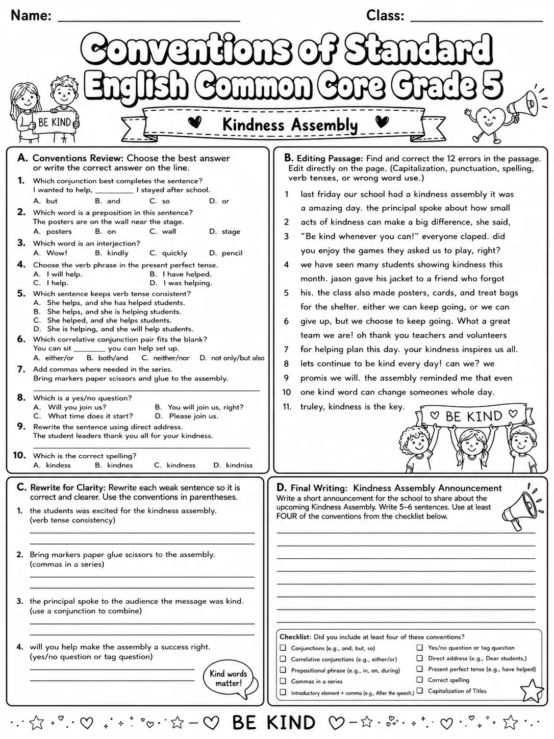 Conventions of Standard English Common Core Grade 5 page 10 printable Common Core ELA worksheet preview