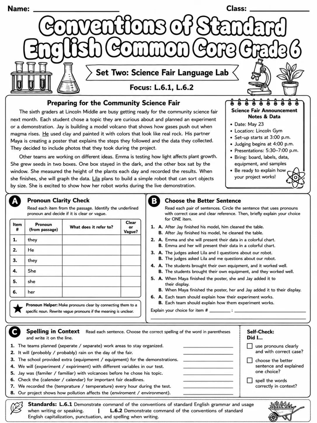 Conventions of Standard English Common Core Grade 6 page 4 printable Common Core ELA worksheet preview