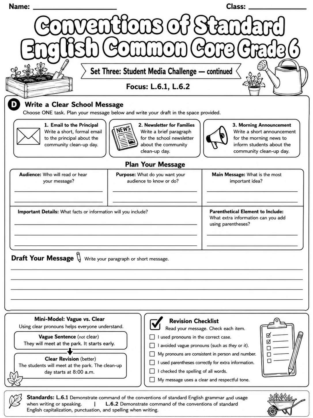 Conventions of Standard English Common Core Grade 6 page 9 printable Common Core ELA worksheet preview