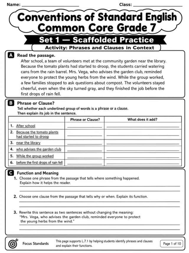Conventions of Standard English Common Core Grade 7