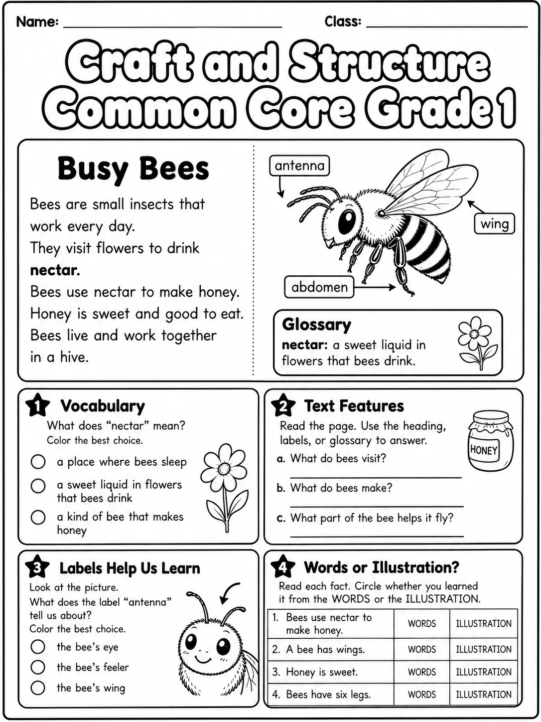 Craft and Structure Common Core Grade 1 page 5 printable Common Core ELA worksheet preview