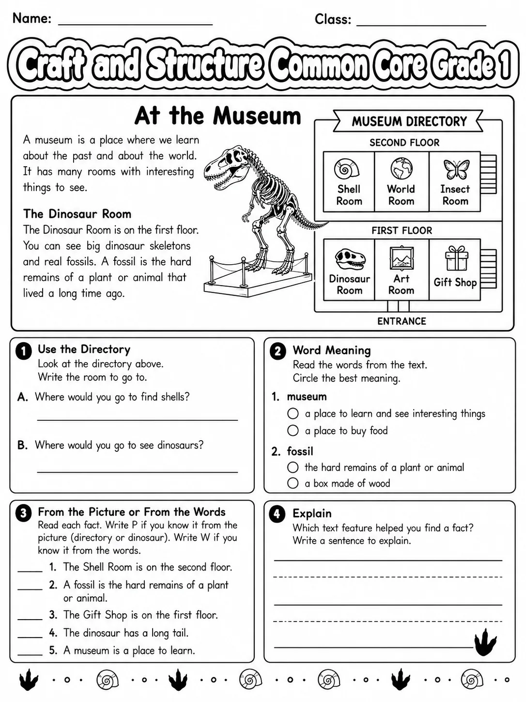 Craft and Structure Common Core Grade 1 page 8 printable Common Core ELA worksheet preview