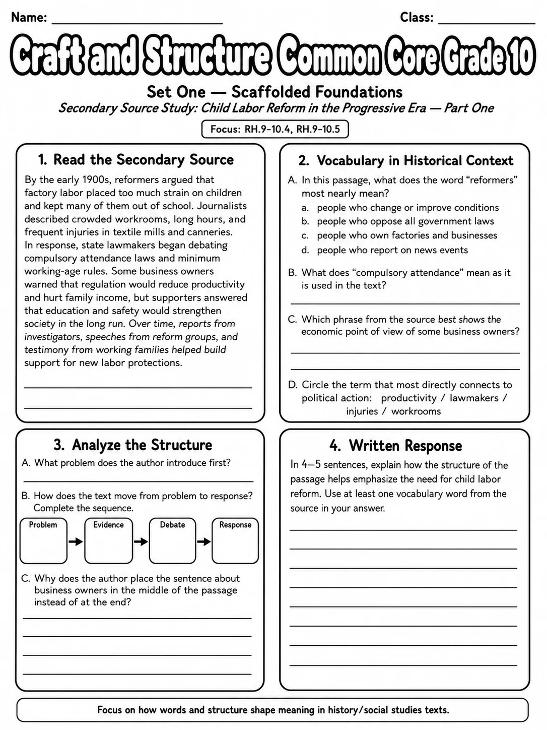 Craft and Structure Common Core Grade 10