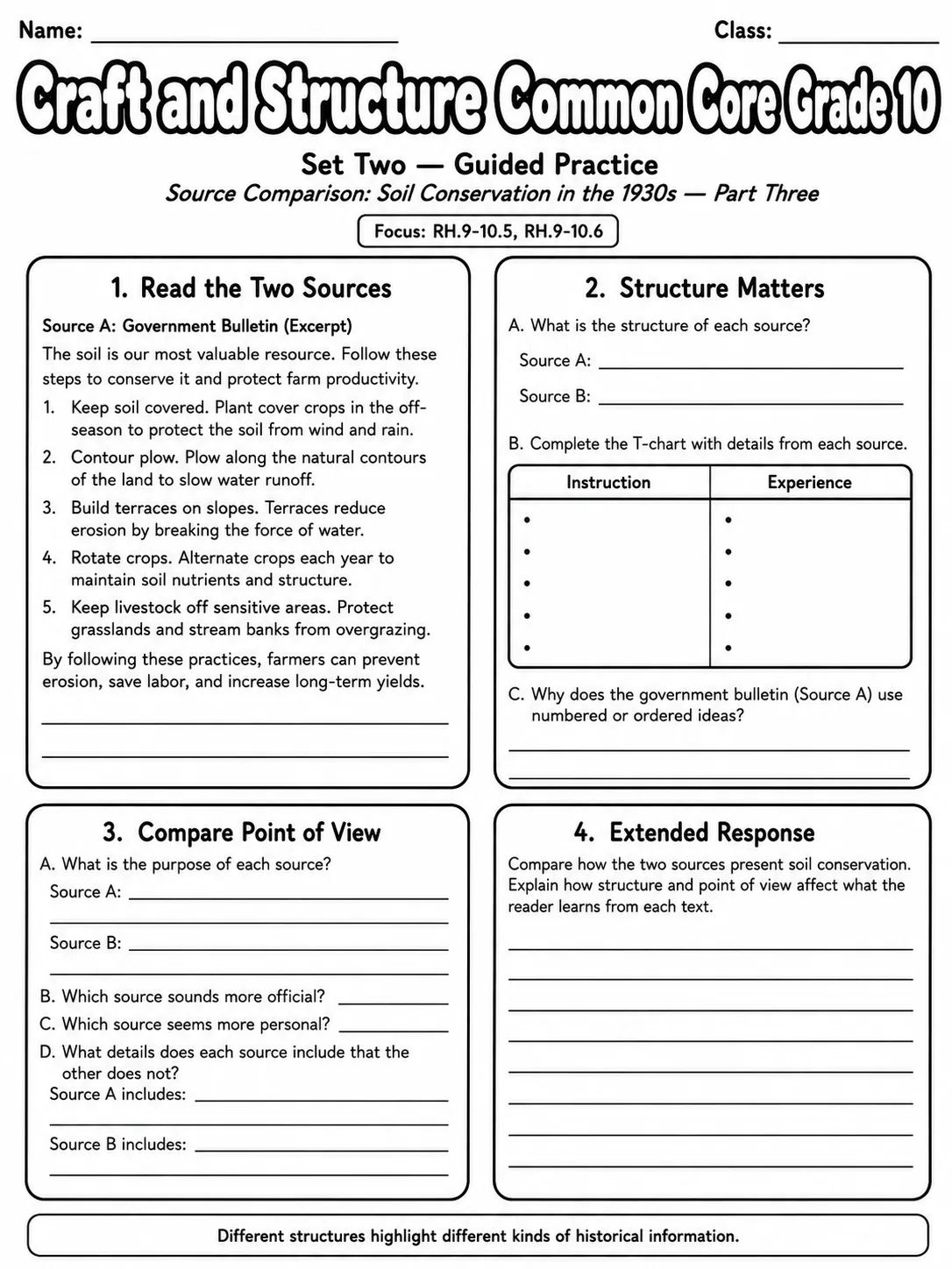 Craft and Structure Common Core Grade 10 page 6 printable Common Core ELA worksheet preview